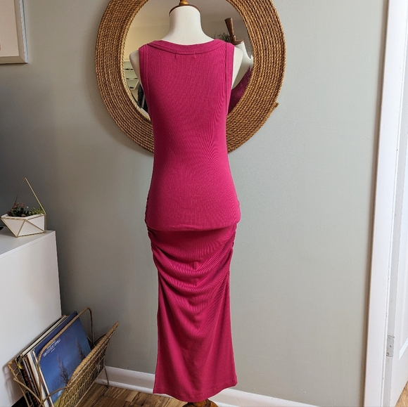Michael Stars Ultra Rib Lori Midi Dress Fuchsia - Picture 4 of 6